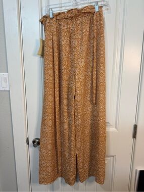 To Be Spoiled Printed Boho Wide-Leg Pants in Mustard and White size XL